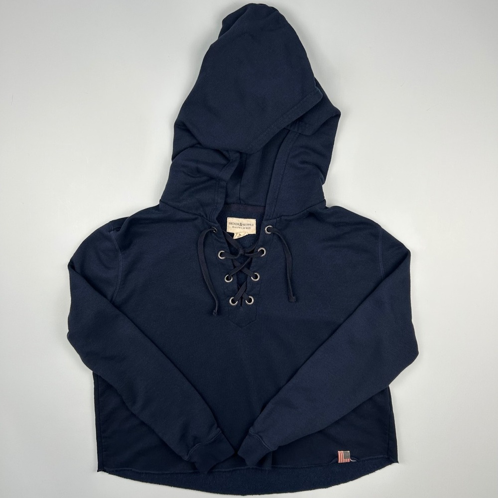 Denim & Supply Ralph Lauren Navy Blue Lace Up Hoodie Sweatshirt Womens Medium